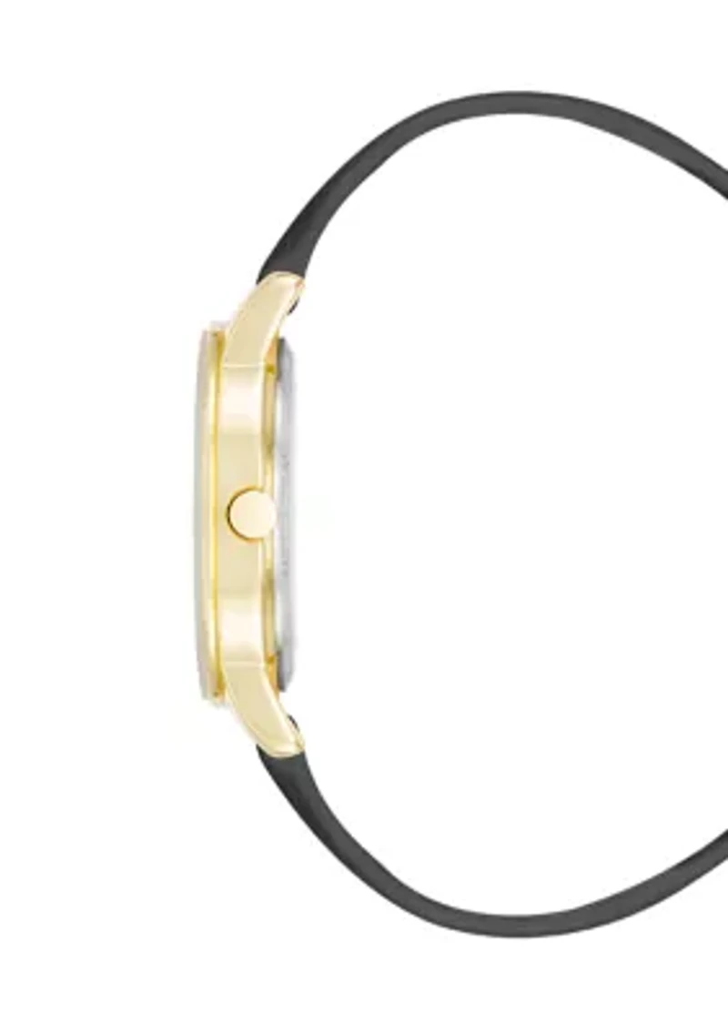 Women's Quartz Round Faux Leather Strap Watch