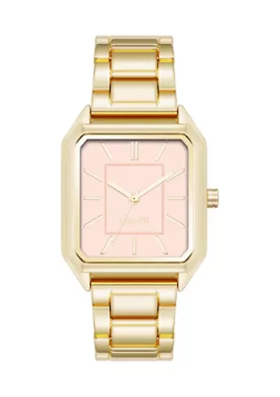 Octagonal Gold Tone Alloy Link Bracelet Watch