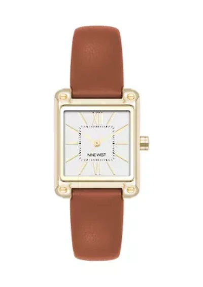 Square Honey Faux Leather Strap Watch