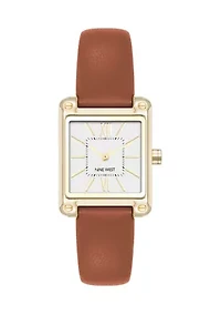 Square Honey Faux Leather Strap Watch