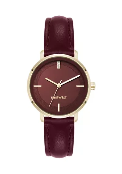 Quartz Round Faux Leather Strap Watch