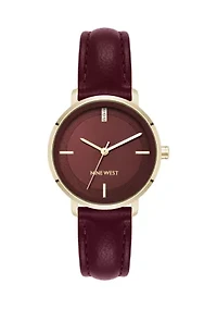 Quartz Round Faux Leather Strap Watch