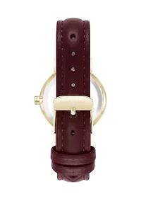 Quartz Round Faux Leather Strap Watch