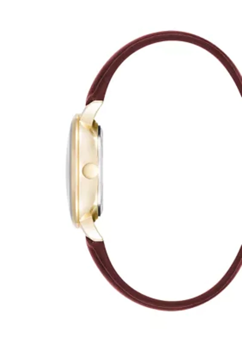 Quartz Round Faux Leather Strap Watch