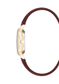 Quartz Round Faux Leather Strap Watch