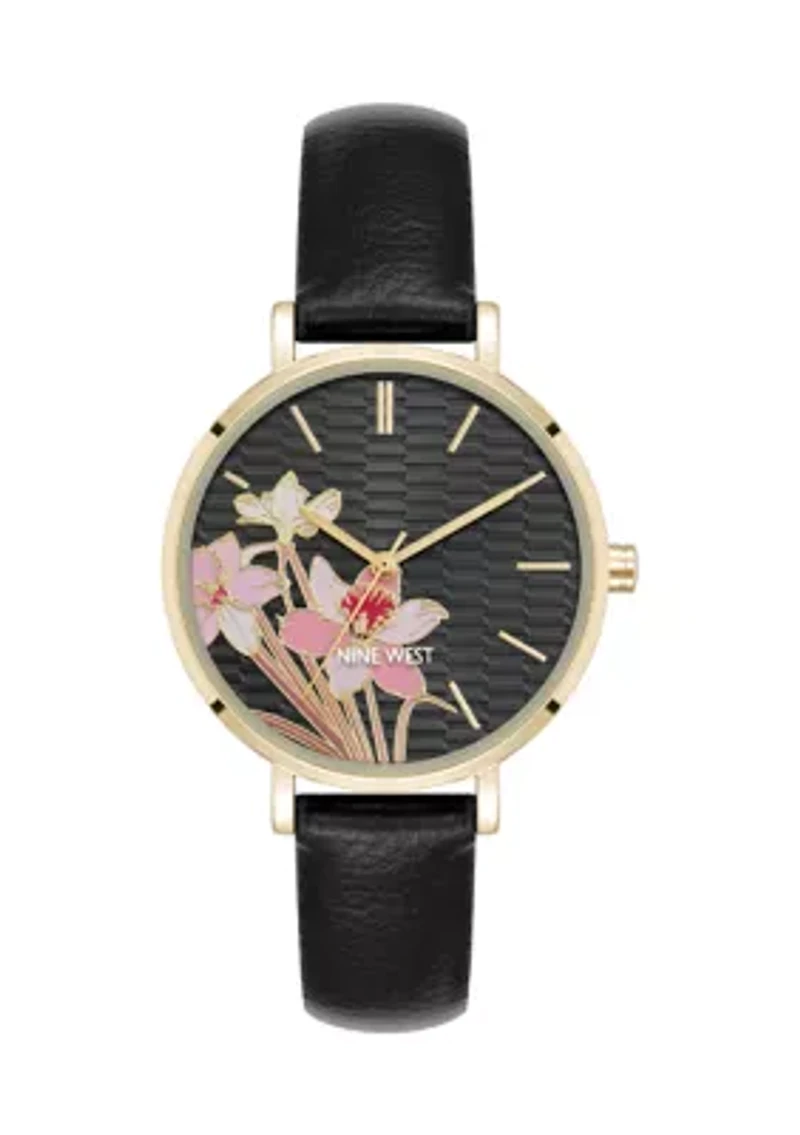 Quartz Modern Polyurethane Leather with Floral Dial Watch