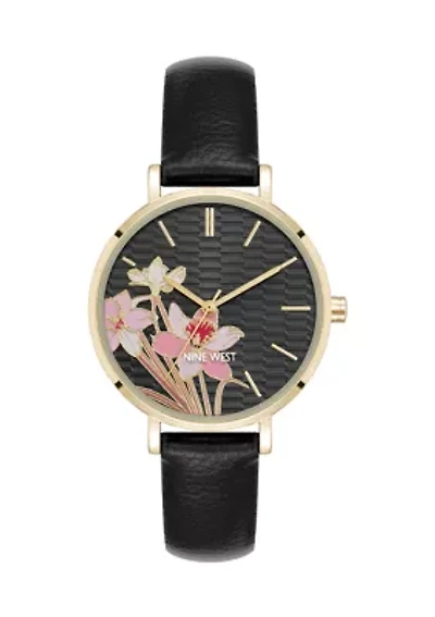Quartz Modern Polyurethane Leather with Floral Dial Watch
