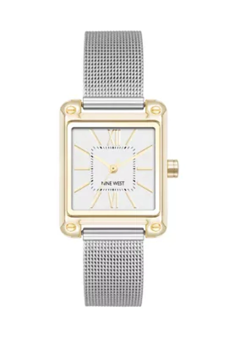 Quartz Contemporary Two Tone Stainless Steel Mesh Bracelet Watch