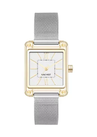 Quartz Contemporary Two Tone Stainless Steel Mesh Bracelet Watch