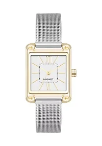 Quartz Contemporary Two Tone Stainless Steel Mesh Bracelet Watch