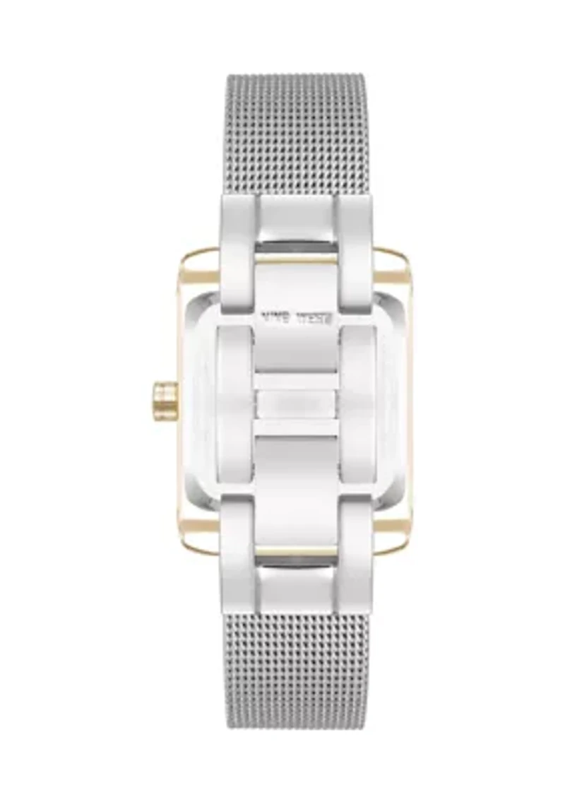 Quartz Contemporary Two Tone Stainless Steel Mesh Bracelet Watch