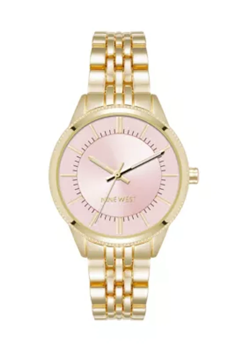 Quartz Round Pink Alloy Link Bracelet Watch