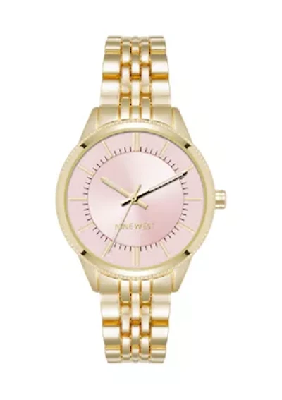  Quartz Round Pink Alloy Link Bracelet Watch