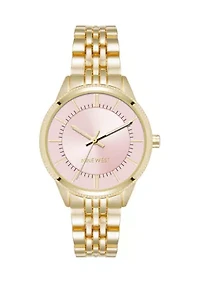  Quartz Round Pink Alloy Link Bracelet Watch