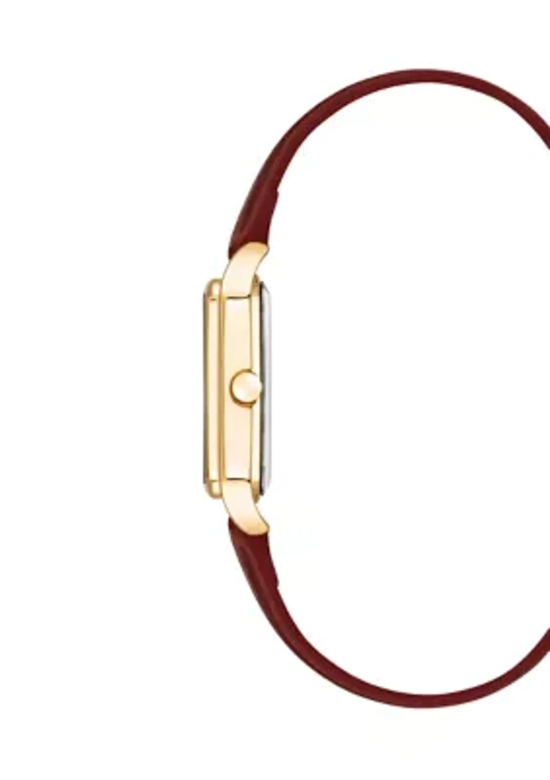 Quartz Rectangular Gold Tone Honey Faux Leather Crystal Dial Watch