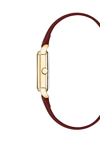 Quartz Rectangular Gold Tone Honey Faux Leather Crystal Dial Watch