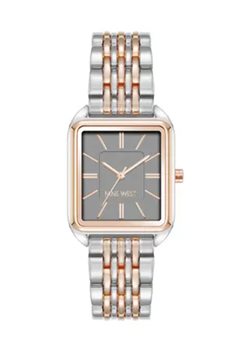 Rectangular Two-Tone Alloy Link Bracelet Watch