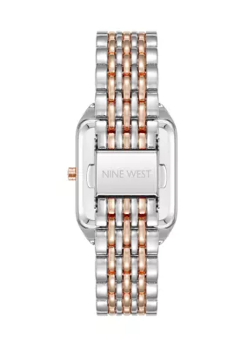 Rectangular Two-Tone Alloy Link Bracelet Watch