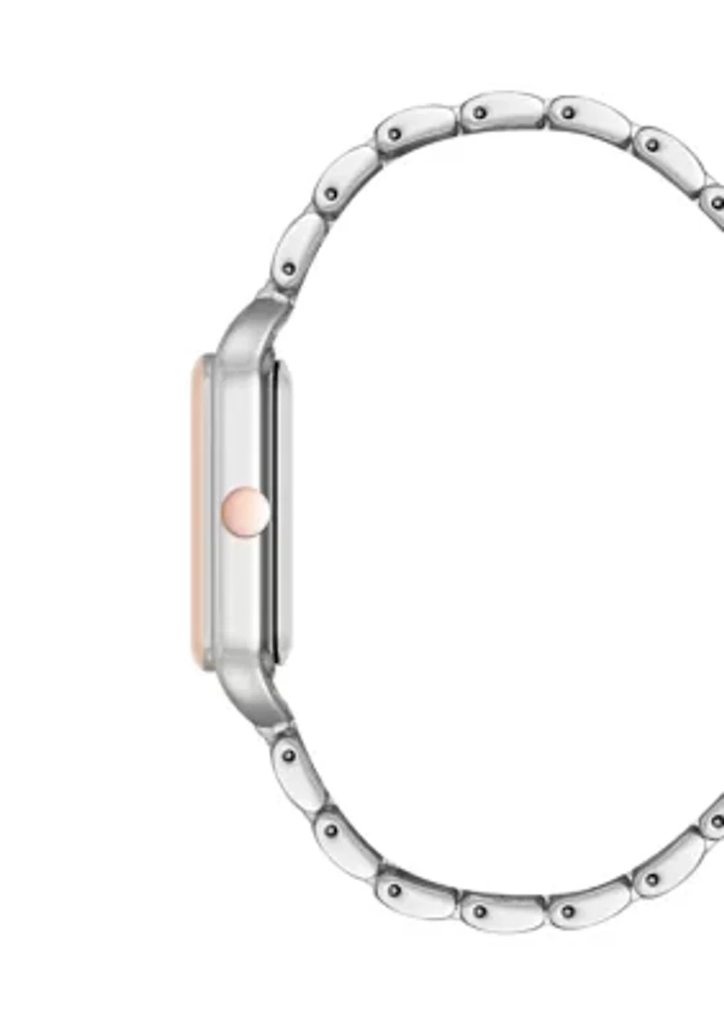 Rectangular Two-Tone Alloy Link Bracelet Watch