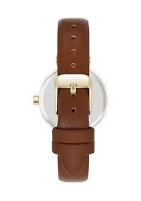 Women's Quartz Round Gold Tone Honey Faux Leather Watch