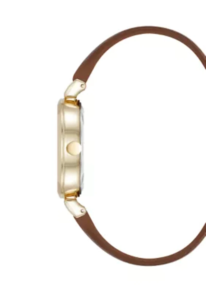 Women's Quartz Round Gold Tone Honey Faux Leather Watch