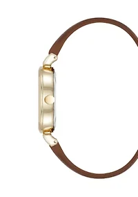 Women's Quartz Round Gold Tone Honey Faux Leather Watch