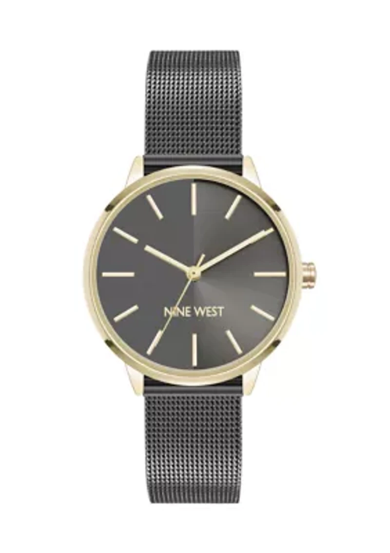 Quartz Dark Grey Stainless Steel Mesh Bracelet Watch