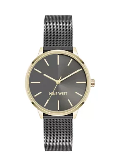 Quartz Dark Grey Stainless Steel Mesh Bracelet Watch