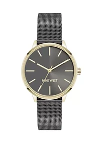 Quartz Dark Grey Stainless Steel Mesh Bracelet Watch