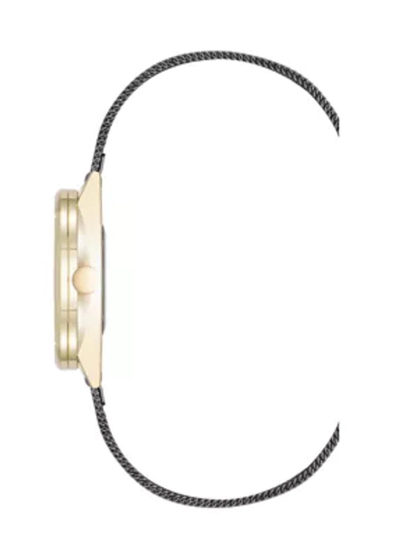 Quartz Dark Grey Stainless Steel Mesh Bracelet Watch