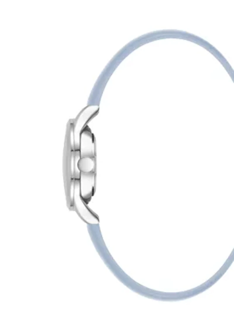 Quartz Round Silver-Tone Metal Light Blue Faux Leather Watch