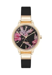 Black Faux Leather Strap Watch