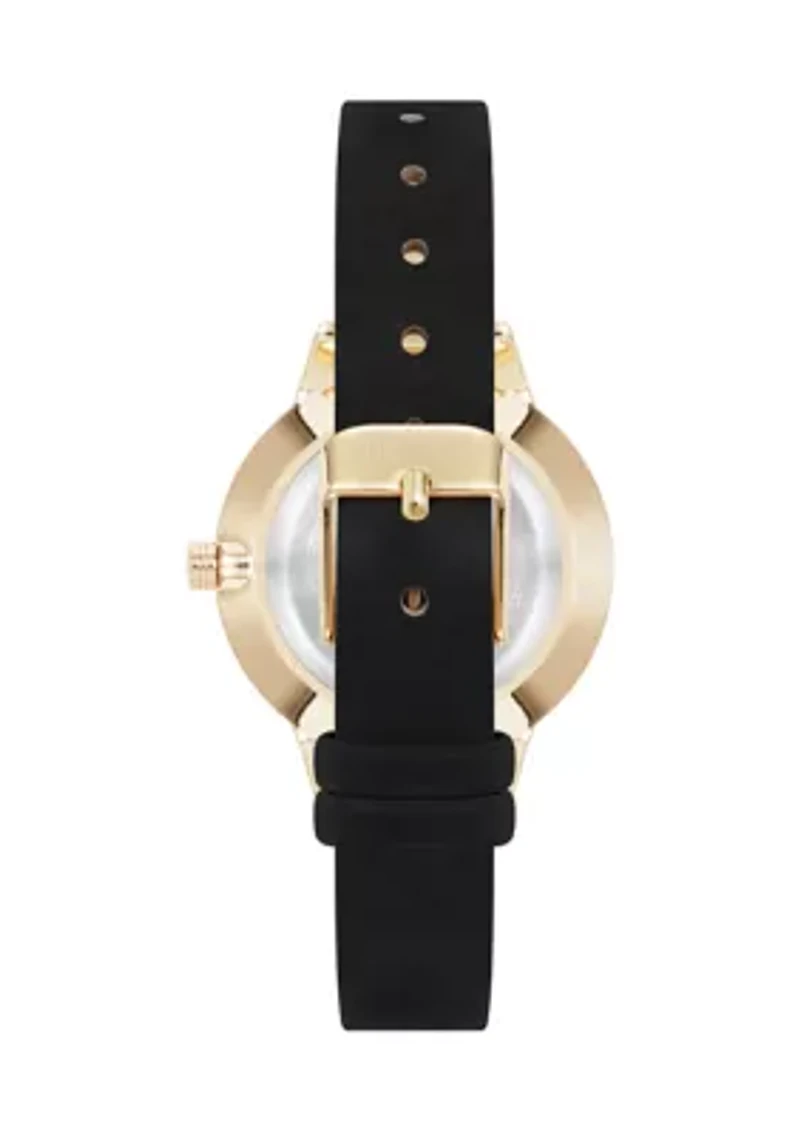 Black Faux Leather Strap Watch