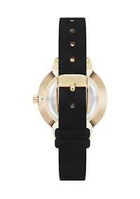 Black Faux Leather Strap Watch