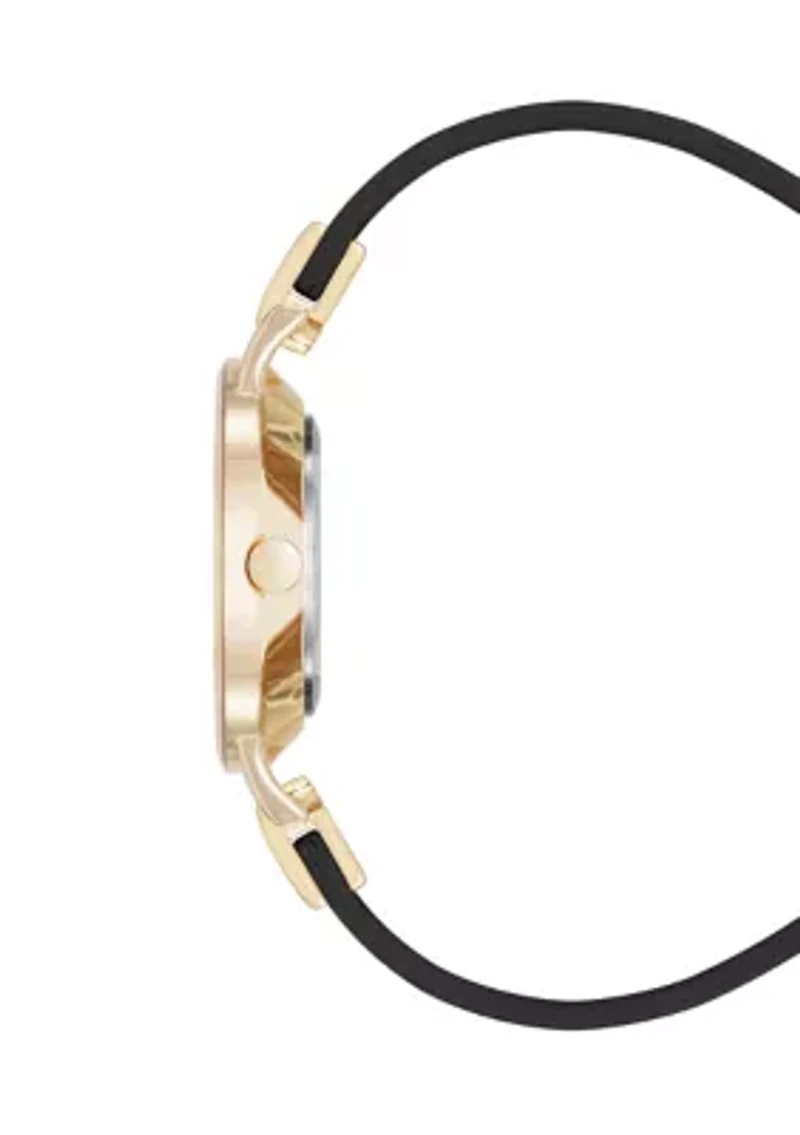 Black Faux Leather Strap Watch