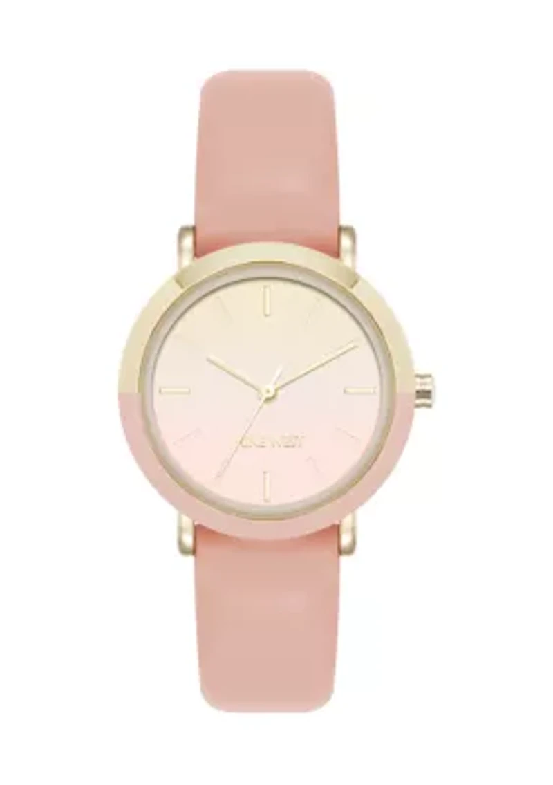 Pink Faux Leather Strap Watch