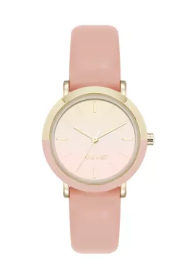 Pink Faux Leather Strap Watch