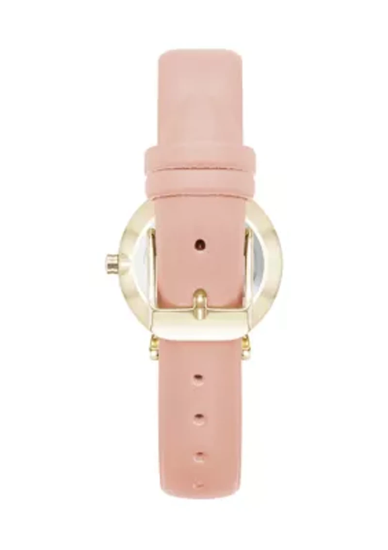 Pink Faux Leather Strap Watch