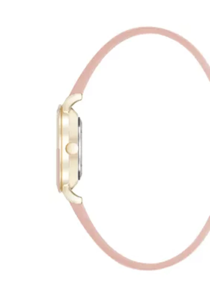 Pink Faux Leather Strap Watch