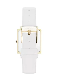 Quartz Square Gold Tone White Faux Leather Watch