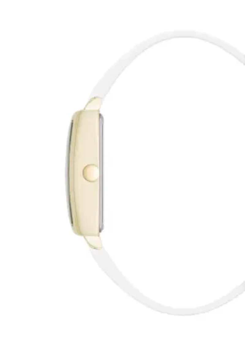 Quartz Square Gold Tone White Faux Leather Watch