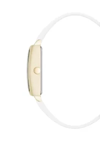 Quartz Square Gold Tone White Faux Leather Watch