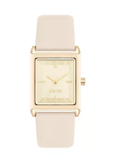 Quartz Rectangular Silver Tone and Light Blue Polyurethane Leather Band Watch