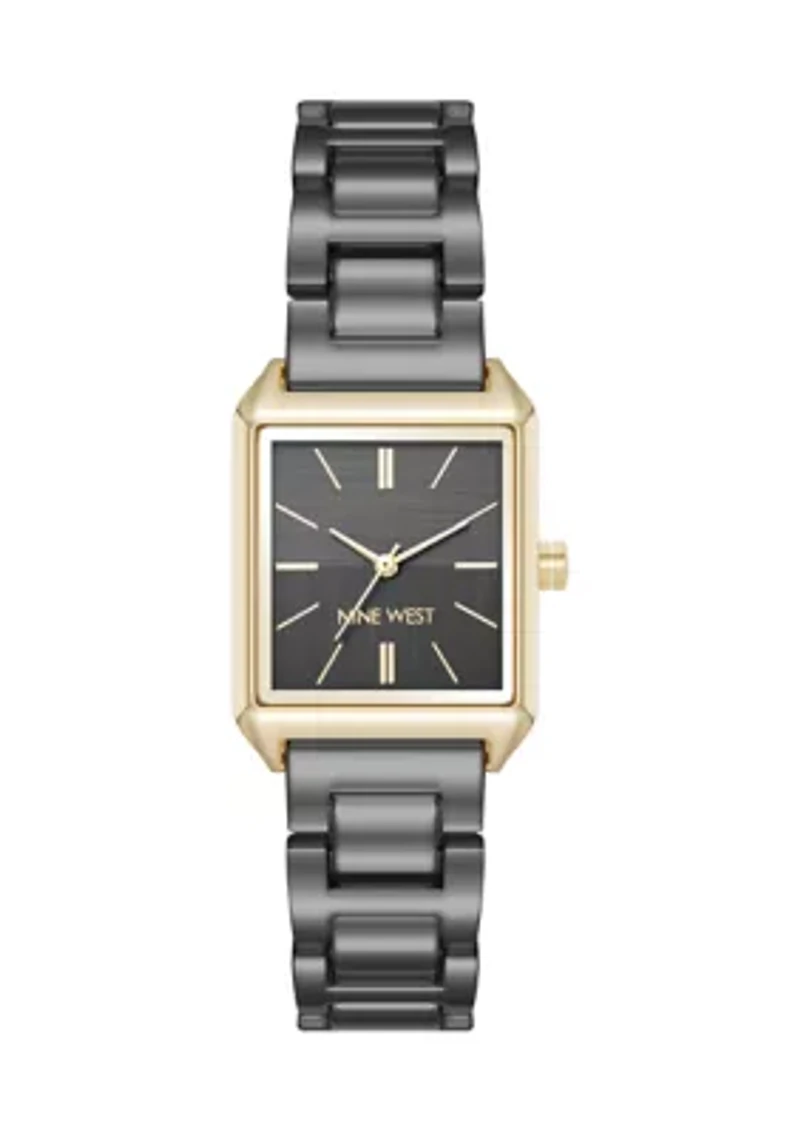 Quartz Rectangular Grey and Gold-Tone Metal Alloy Bracelet Watch