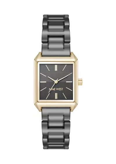 Quartz Rectangular Grey and Gold-Tone Metal Alloy Bracelet Watch