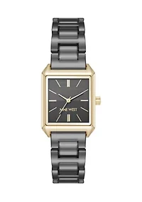 Quartz Rectangular Grey and Gold-Tone Metal Alloy Bracelet Watch