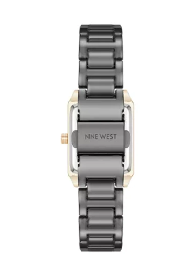 Quartz Rectangular Grey and Gold-Tone Metal Alloy Bracelet Watch