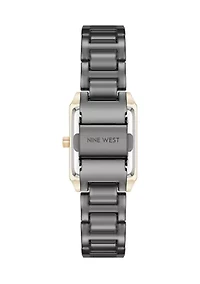 Quartz Rectangular Grey and Gold-Tone Metal Alloy Bracelet Watch
