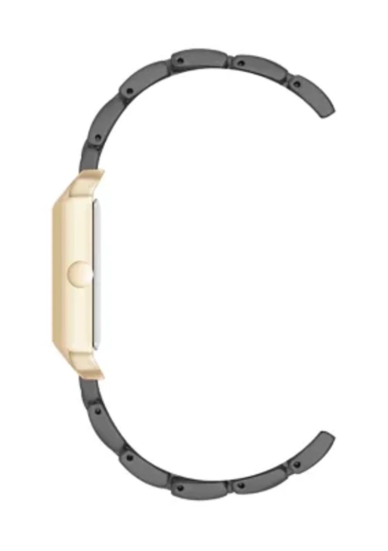 Quartz Rectangular Grey and Gold-Tone Metal Alloy Bracelet Watch
