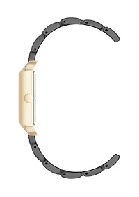 Quartz Rectangular Grey and Gold-Tone Metal Alloy Bracelet Watch
